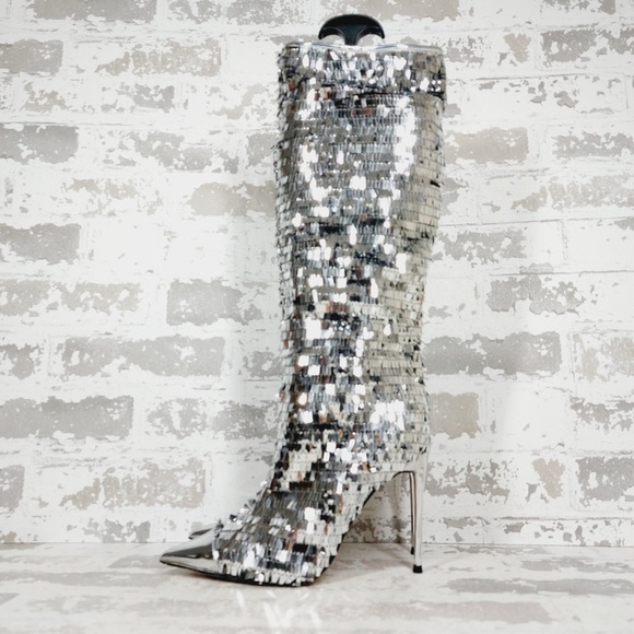 NEW Steve Madden Silver Panther Evening Party Knee High Boots i94 - Picture 1 of 13